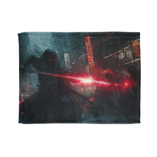 Street Samurai Mid Battle in a Storm (Edition II) — Plush Fleece Throw Blanket — Full Spread Plush Fleece Artwork View