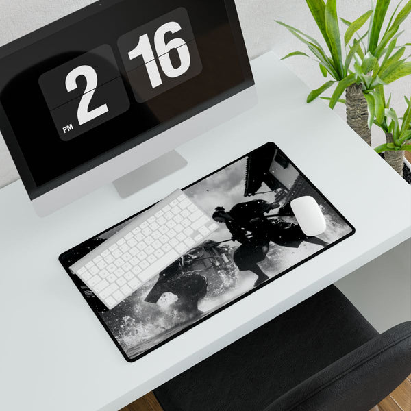Street Samurai Mid Battle in Storm — XXL Gaming Desk Mat — Gaming & Workspace Desk Setup View