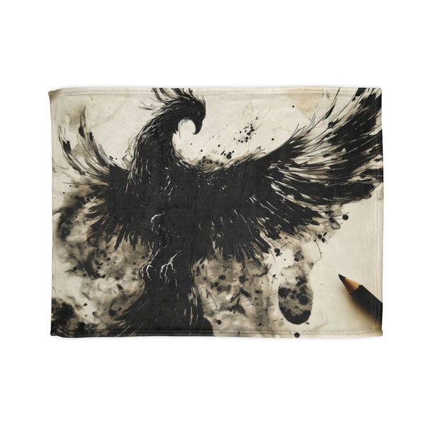 Stylized Phoenix Rising from Ink (Edition II) — Plush Fleece Throw Blanket — Full Spread Plush Fleece Artwork View