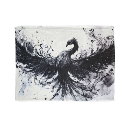 Stylized Phoenix Rising from Ink (Edition III) — 50×60 Plush Throw Blanket — Full Spread Plush Fleece Artwork View