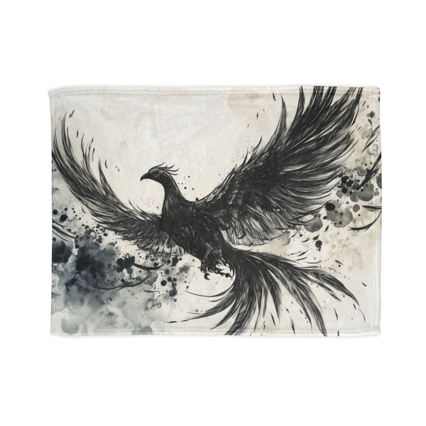 Stylized Phoenix Rising from Ink — Plush Fleece Throw Blanket — Full Spread Plush Fleece Artwork View