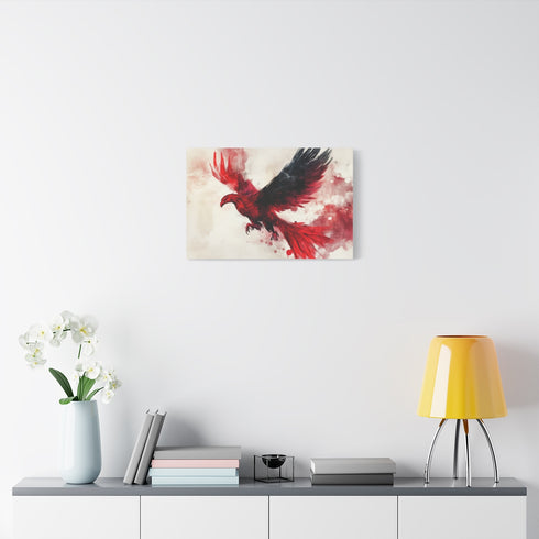 Stylized Phoenix Rising from Ink — Stretched Canvas Wall Art — Living Room Wall Lifestyle View