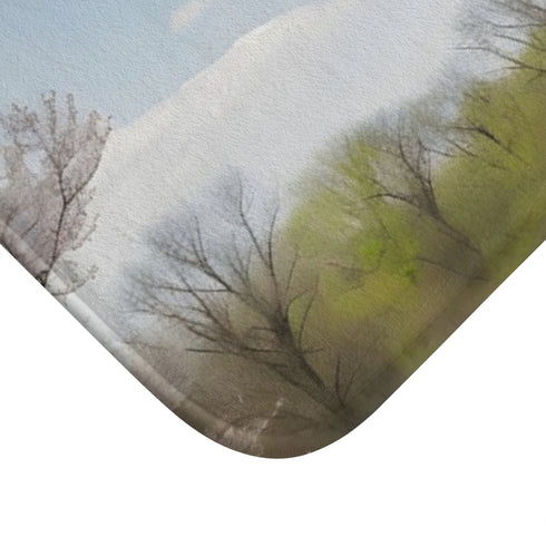 Suburban Park Families Spring Bloom — Non-Slip Bath Mat — Cushioned Memory Foam & Non-Slip Backing Detail