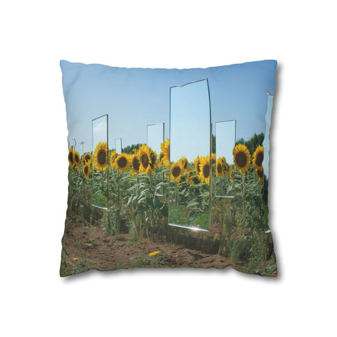 Sunflower Field with Floating Mirrors — Double-Sided Cushion Cover — Front Double-Sided Cushion View