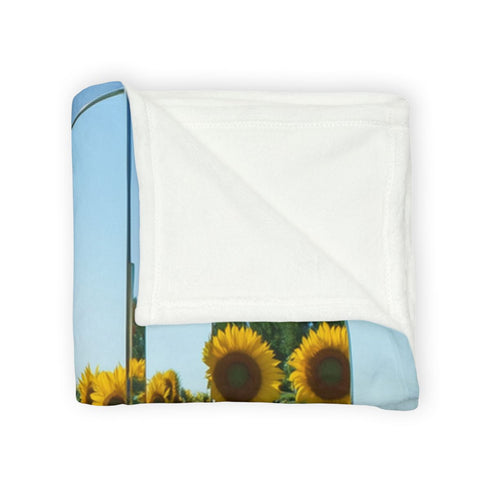 Sunflower Field with Floating Mirrors — 50×60 Plush Throw Blanket — Draped Over Sofa & Bed Lifestyle View