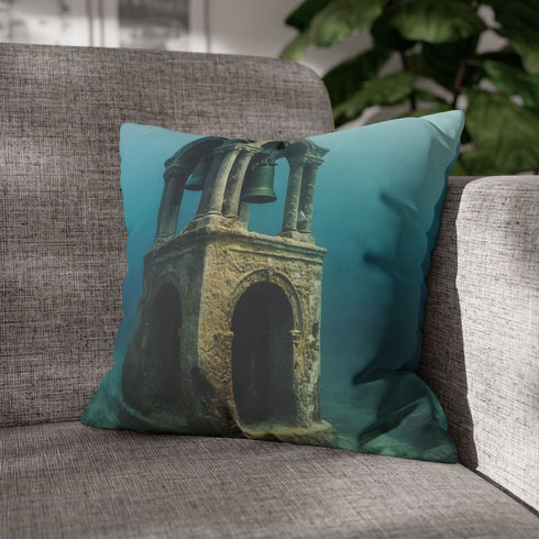 Sunken Bell Tower Ringing in Ocean — Double-Sided Cushion Cover — Sofa & Armchair Living Room Lifestyle View