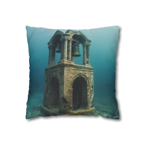 Sunken Bell Tower Ringing in Ocean — Double-Sided Cushion Cover — Front Double-Sided Cushion View