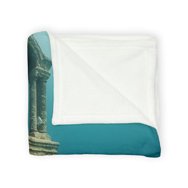 Sunken Bell Tower Ringing in Ocean Trench Plush Fleece Throw Blanket