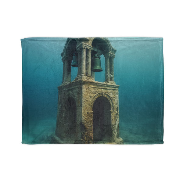 Sunken Bell Tower Ringing in Ocean Trench Plush Fleece Throw Blanket