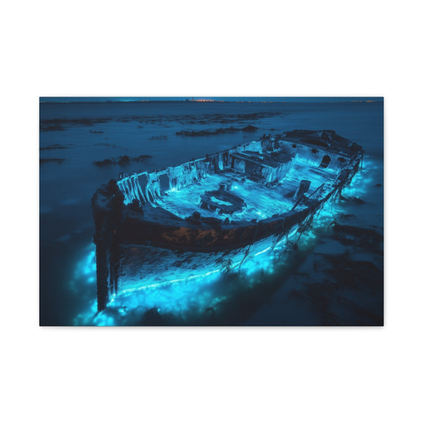 Sunken Ship Glowing with Bioluminescence (Edition III) — 24×16 Canvas Wall Art — Front Gallery-Wrapped Canvas View