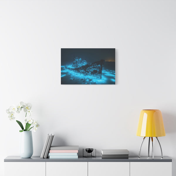 Sunken Ship Glowing with Bioluminescence (Edition IV) — Stretched Canvas Wall Art — Living Room Wall Lifestyle View