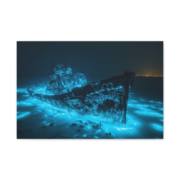 Sunken Ship Glowing with Bioluminescence (Edition IV) — 24×16 Canvas Wall Art — Front Gallery-Wrapped Canvas View