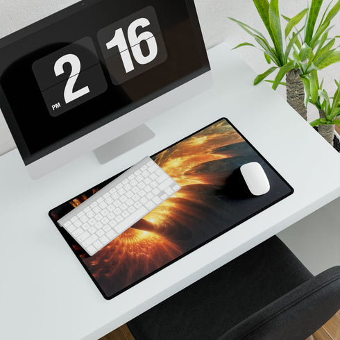 Sunlight Forming Fractal Wings — XL & XXL Desk Mat — Gaming & Workspace Desk Setup View