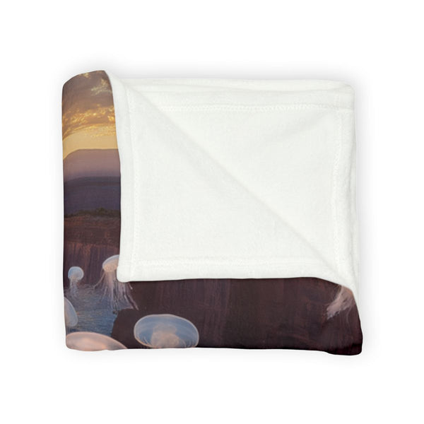 Sunset Canyon Filled with Floating Jellyfish Plush Fleece Throw Blanket