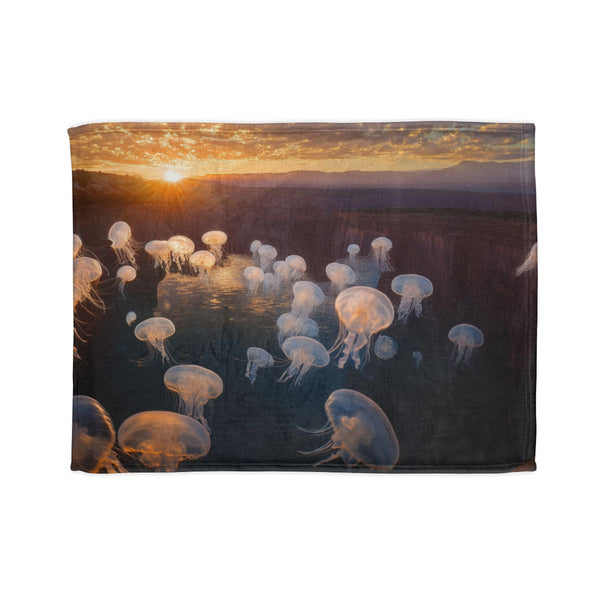 Sunset Canyon Filled with Floating Jellyfish Plush Fleece Throw Blanket