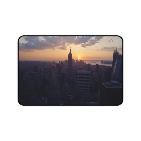 "Sunset Skyline Desk Mat: Urban Elegance"