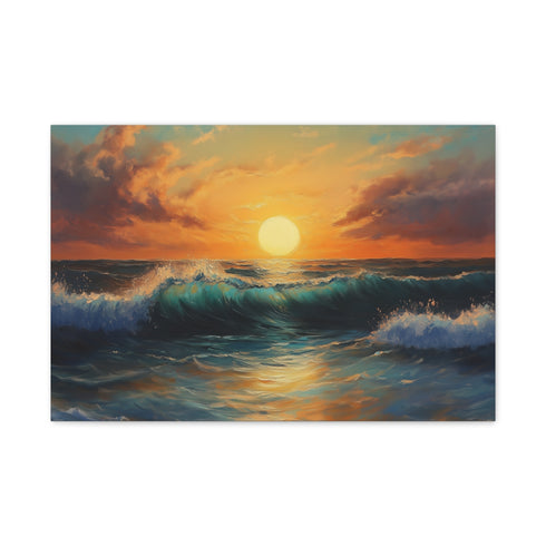 Golden Sunset Through Rolling Ocean Wave — 24×16 Canvas Wall Art — Front Gallery-Wrapped Canvas View