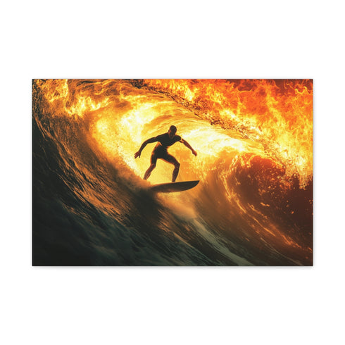 Surfer Riding Waves of Fire — 24×16 Canvas Wall Art — Front Gallery-Wrapped Canvas View