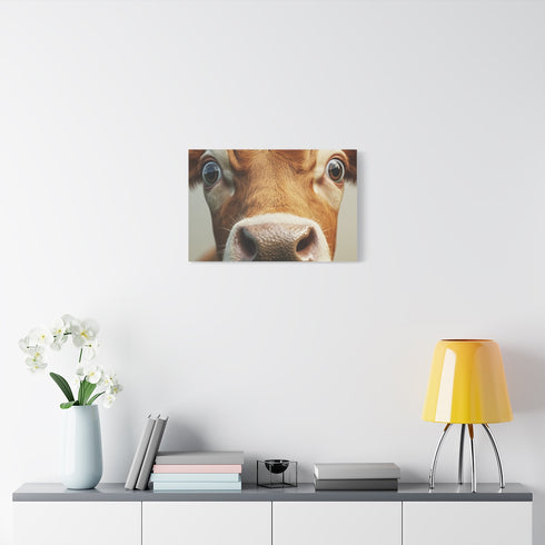 Curious Highland Cow Close-Up Portrait — Stretched Canvas Wall Art — Living Room Wall Lifestyle View