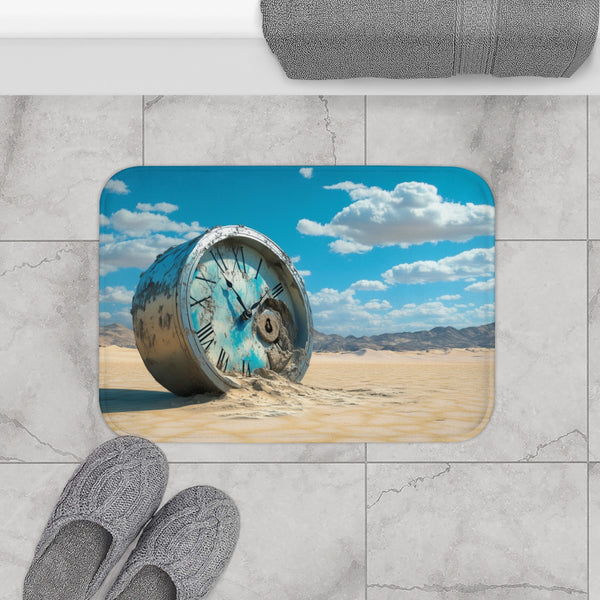 Surreal Melting Clock in Desert (Edition III) — Memory Foam Bath Mat — Modern Bathroom Floor Lifestyle View