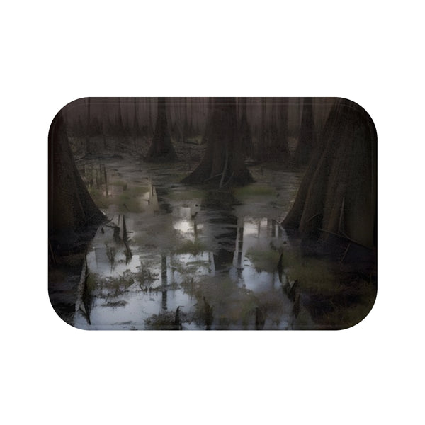 Swamp at Dusk Cypress Trees Spanish Moss and — Memory Foam Bath Mat — Top-Down Memory Foam Bath Mat View