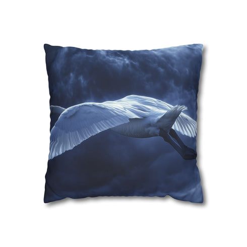 Swan Flying Through Binary Storm — Faux Suede Cushion Cover — Front 40×40 cm Square Cushion View