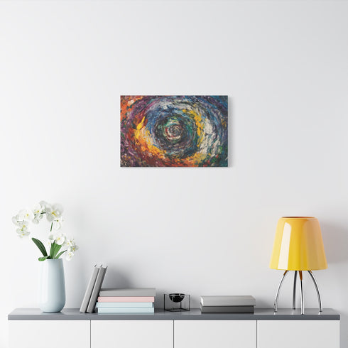 Dynamic Swirling Prismatic Color Vortex — Stretched Canvas Wall Art — Living Room Wall Lifestyle View