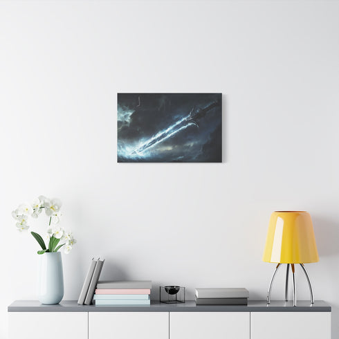 Sword Forged in Thunderstorm — Stretched Canvas Wall Art — Living Room Wall Lifestyle View