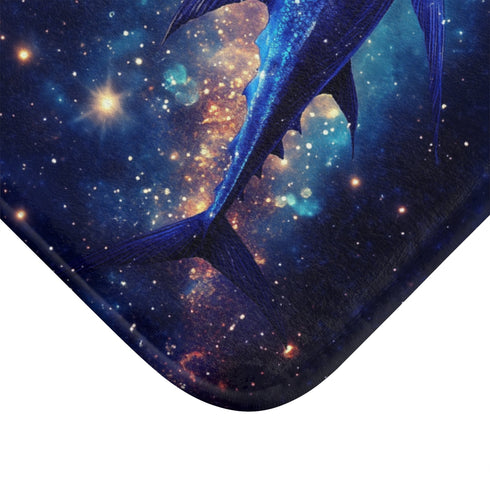 Swordfish Slicing Through Star Sea — Memory Foam Bath Mat — Microfibre Texture Close-Up View