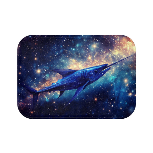 Swordfish Slicing Through Star Sea — Memory Foam Bath Mat — Top-Down Memory Foam Bath Mat View