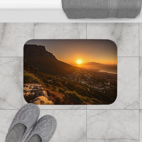 Table Mountain South Africa Luxury Memory Foam Bath Mat - Bathroom Lifestyle View