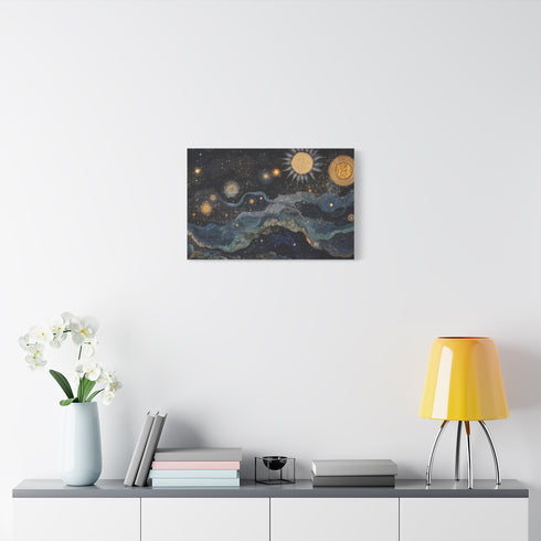 Tapestry Woven from Constellations — Stretched Canvas Wall Art — Living Room Wall Lifestyle View