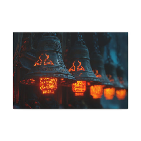 Temple Bells Glowing with Code — Canvas Wall Art — Front Gallery-Wrapped Canvas View