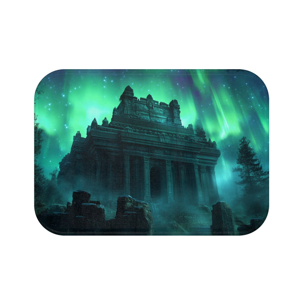 Temple Hidden in Aurora Borealis — Memory Foam Bath Mat — Top-Down Memory Foam Bath Mat View
