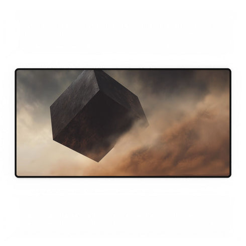Tesseract Floating in Desert Storm — XL & XXL Desk Mat — Full Top-Down Artwork View