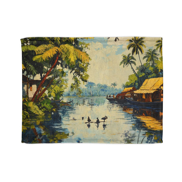 The Backwaters Kerala Painting Maze of Increasingly — 50×60 Plush Throw Blanket — Full Spread Plush Fleece Artwork View