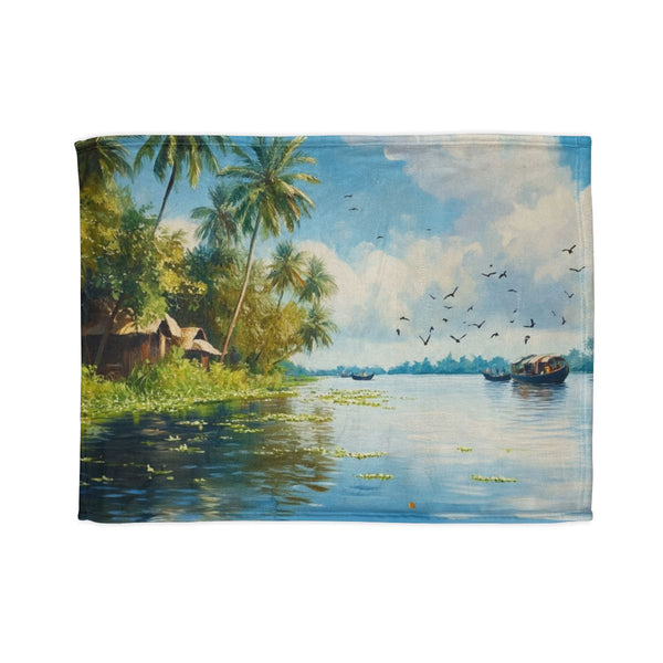 The Backwaters Kerala Painting Maze of Increasingly — 50×60 Plush Throw Blanket — Full Spread Plush Fleece Artwork View
