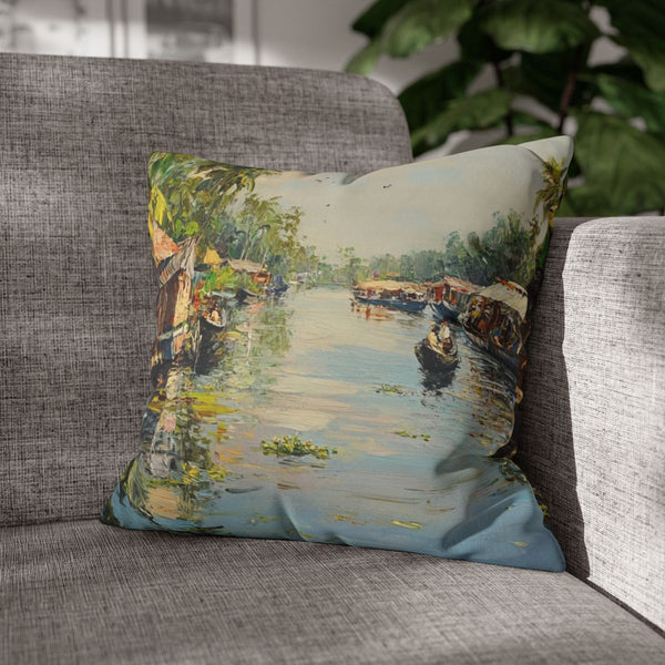 The Backwaters Kerala Painting Maze of Increasingly (Edition X) — Double-Sided Cushion Cover — Sofa & Armchair Living Room Lifestyle View