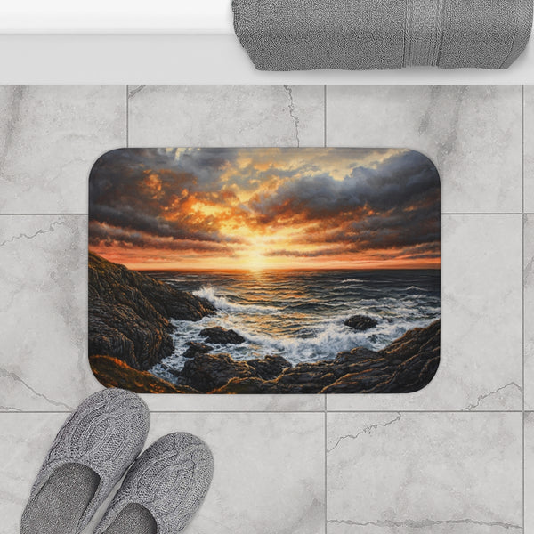 The Wild Atlantic Way Ireland Sunrise Painting A — 61×43 Memory Foam Bath Mat — Modern Bathroom Floor Lifestyle View