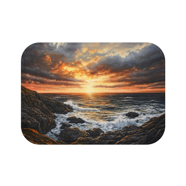 The Wild Atlantic Way Ireland Sunrise Painting A — 61×43 Memory Foam Bath Mat — Top-Down Velvet Microfibre Artwork View