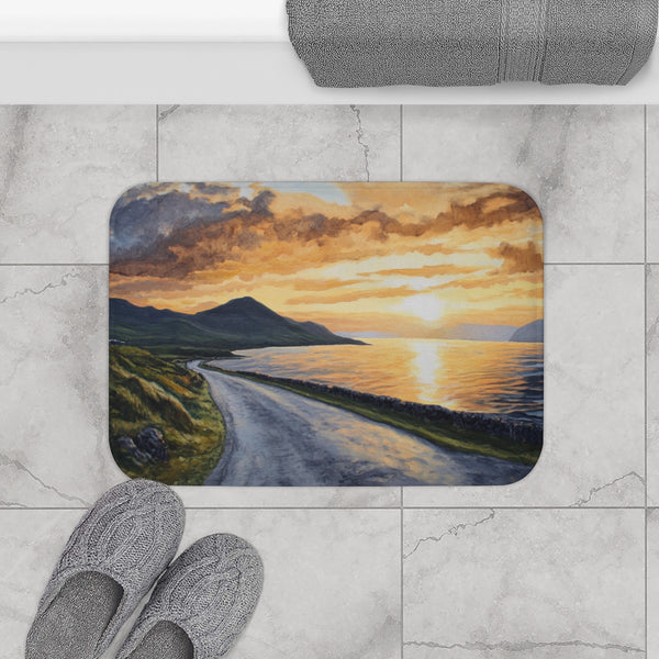 The Wild Atlantic Way Ireland Sunrise Painting A — 61×43 Memory Foam Bath Mat — Modern Bathroom Floor Lifestyle View