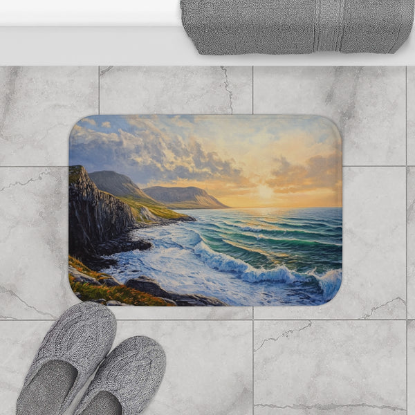 The Wild Atlantic Way Ireland Sunrise Painting A — 61×43 Memory Foam Bath Mat — Modern Bathroom Floor Lifestyle View