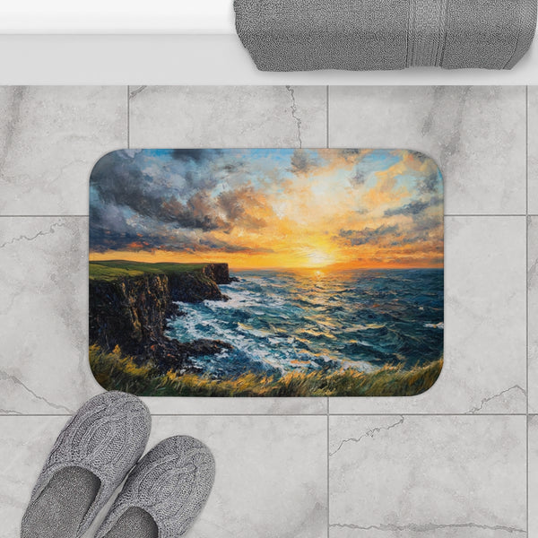The Wild Atlantic Way Ireland Sunrise Painting A — 61×43 Memory Foam Bath Mat — Modern Bathroom Floor Lifestyle View