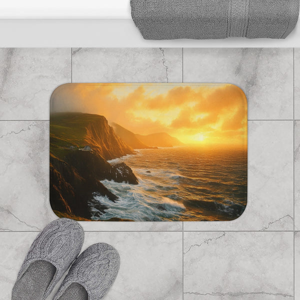 The Wild Atlantic Way Ireland Sunrise Painting a (Edition VI) — Memory Foam Bath Mat — Modern Bathroom Floor Lifestyle View