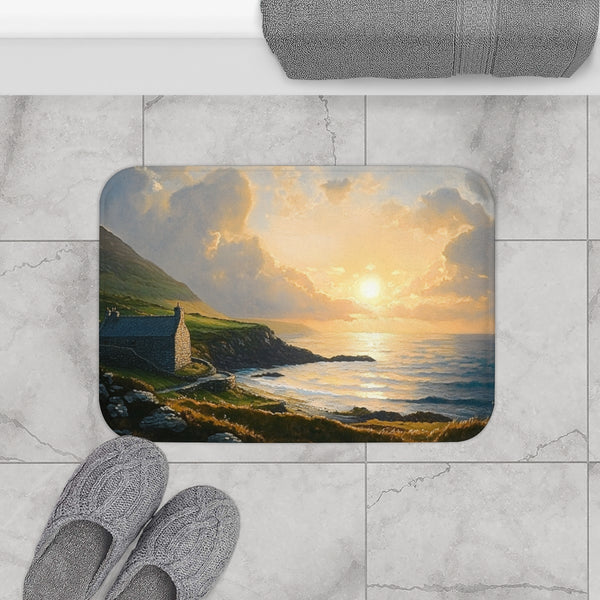 The Wild Atlantic Way Ireland Sunrise Painting a (Edition VII) — Memory Foam Bath Mat — Modern Bathroom Floor Lifestyle View