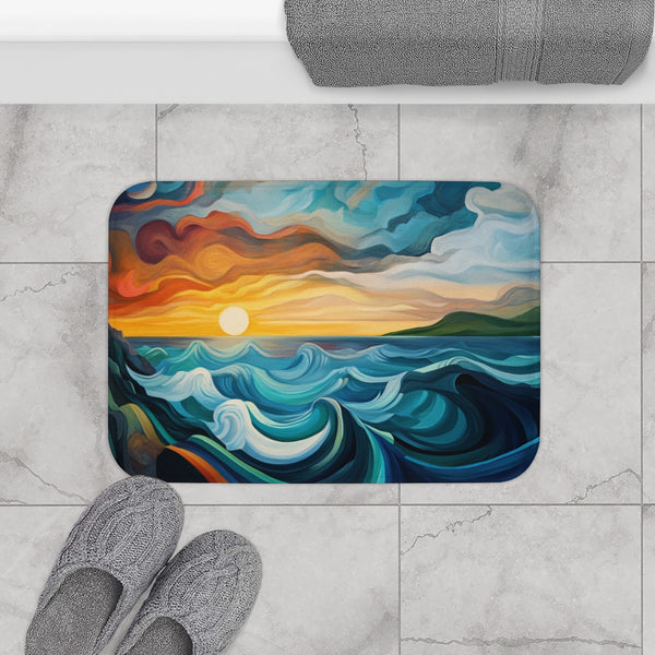 The Wild Atlantic Way Ireland Sunrise Painting A — 61×43 Memory Foam Bath Mat — Modern Bathroom Floor Lifestyle View