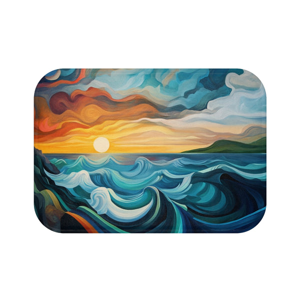 The Wild Atlantic Way Ireland Sunrise Painting A — 61×43 Memory Foam Bath Mat — Top-Down Velvet Microfibre Artwork View