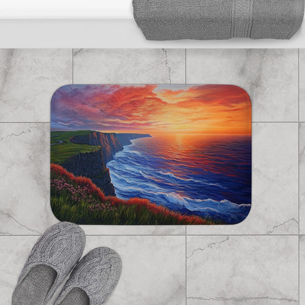 The Wild Atlantic Way Ireland Sunrise Painting A — 61×43 Memory Foam Bath Mat — Modern Bathroom Floor Lifestyle View