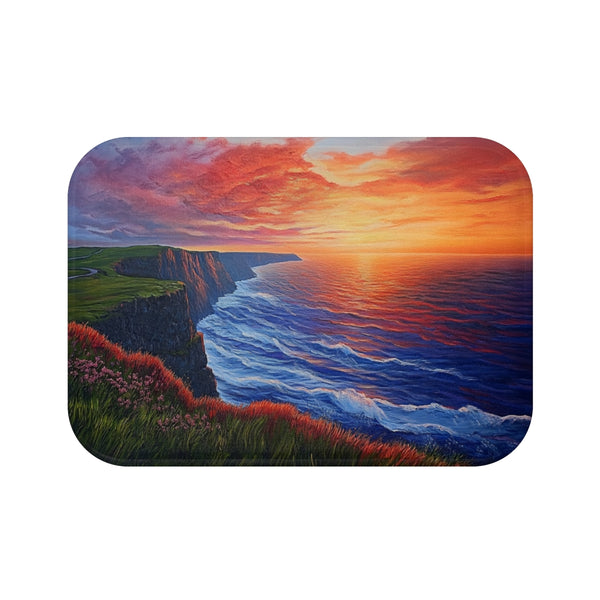 The Wild Atlantic Way Ireland Sunrise Painting A — 61×43 Memory Foam Bath Mat — Top-Down Velvet Microfibre Artwork View