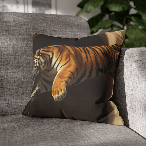 Tiger Leaping Through Portals — Double-Sided Cushion Cover — Sofa & Armchair Living Room Lifestyle View